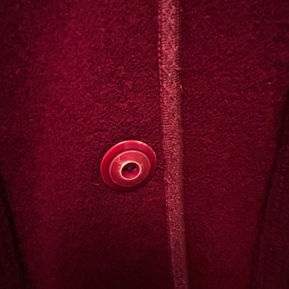 Vintage wool coat cranberry red size 2/4. Shawl neck, retro buttons,big pockets - Picture 9 of 16